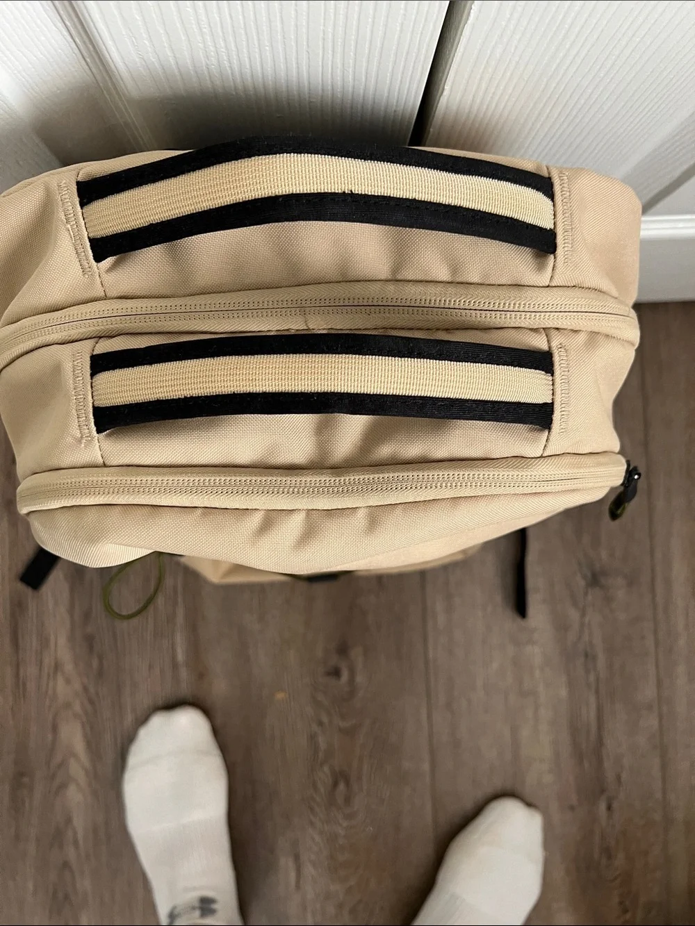 The North Face Jester Backpack in Beige with Olive Bungee